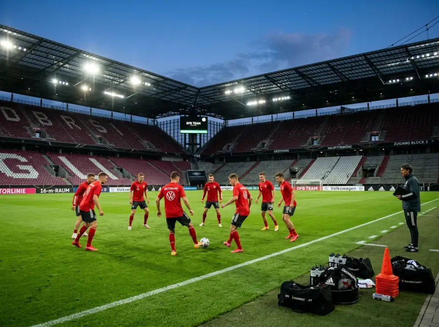 Schweizer Nationalmannschaft beim Aufwärmtraining auf dem Rasen eines amerikanischen Stadions
