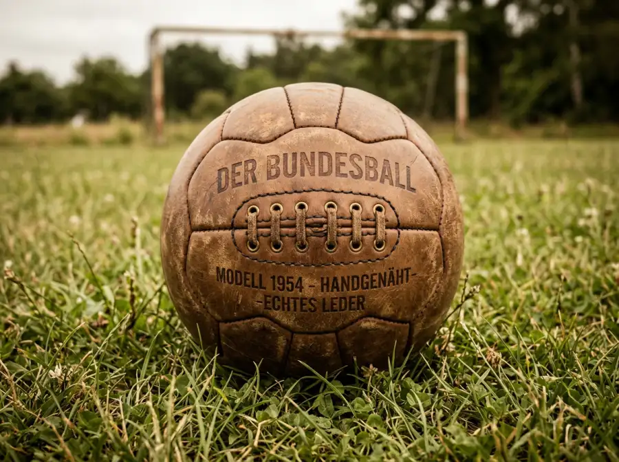 Historischer Fussball auf einem Rasenplatz im Retro-Stil als Symbol der WM-Geschichte seit 1930