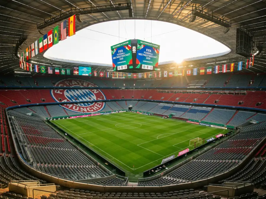 Übersichtskarte der 16 WM-2026-Stadien in den USA, Mexiko und Kanada mit Spielorten und Kapazitäten